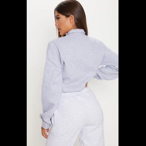 PrettyLittleThing Recycled Ash Gray Oversized Zip Front Sweat - Picture 2 of 9